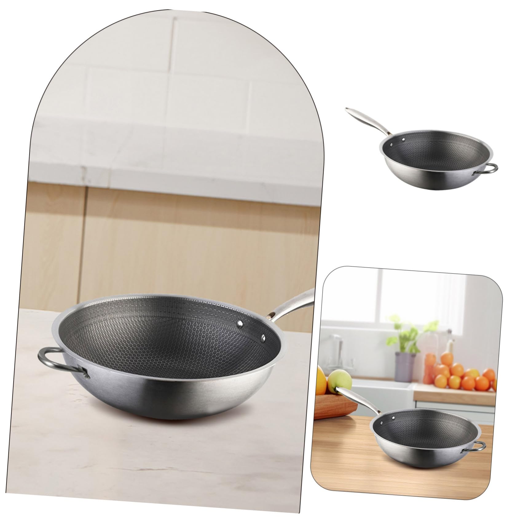 Wok in Acciaio Inox Struttura a Nido D’ape e Doppio Manico