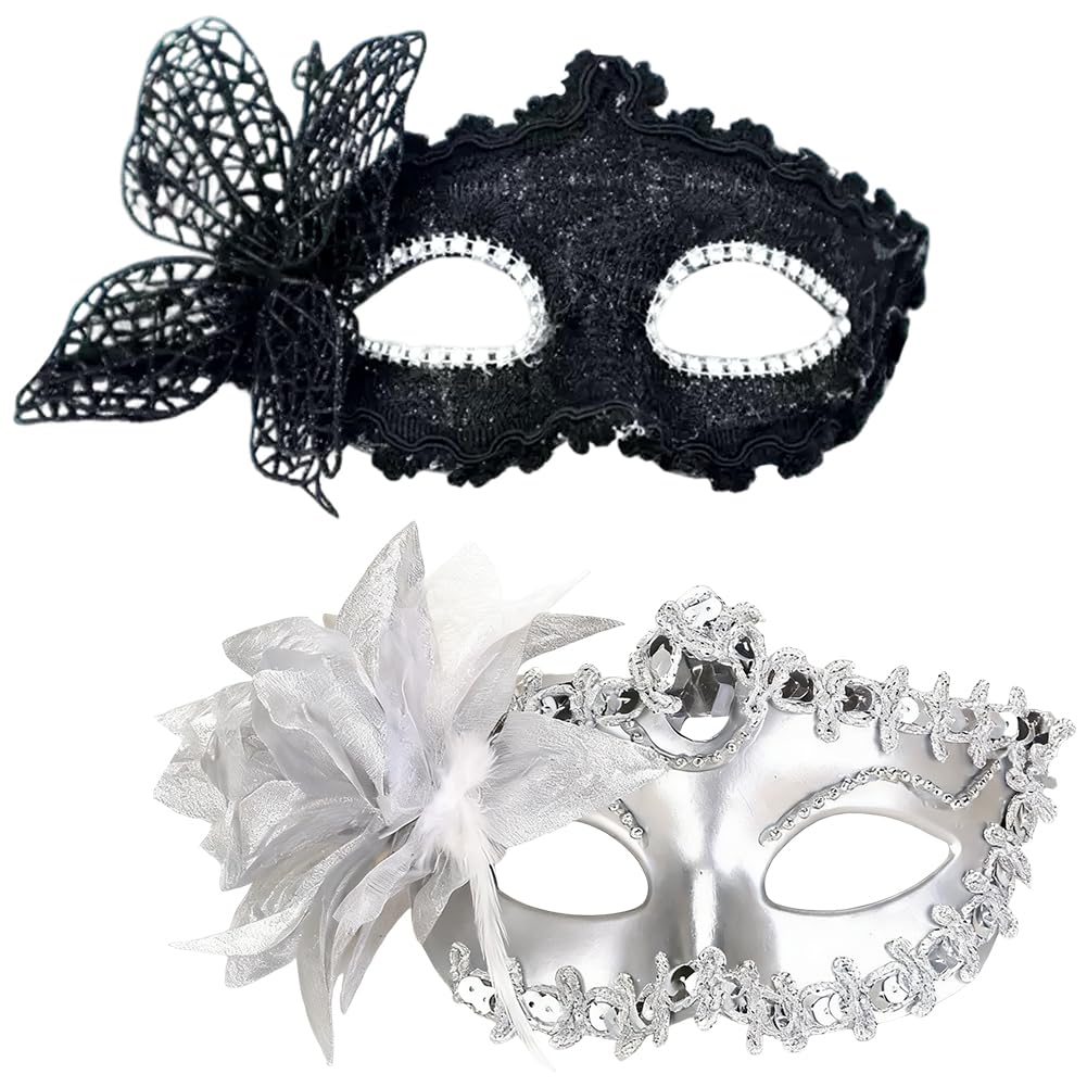 Spiritzohic Couple Masquerade Masks Set,Venetian Mask for Lace Masque Costume Mask Party Prom Ball Mardi Gras,Costumes Lace Eye Masks for Party Carnival 2pcs(D)
