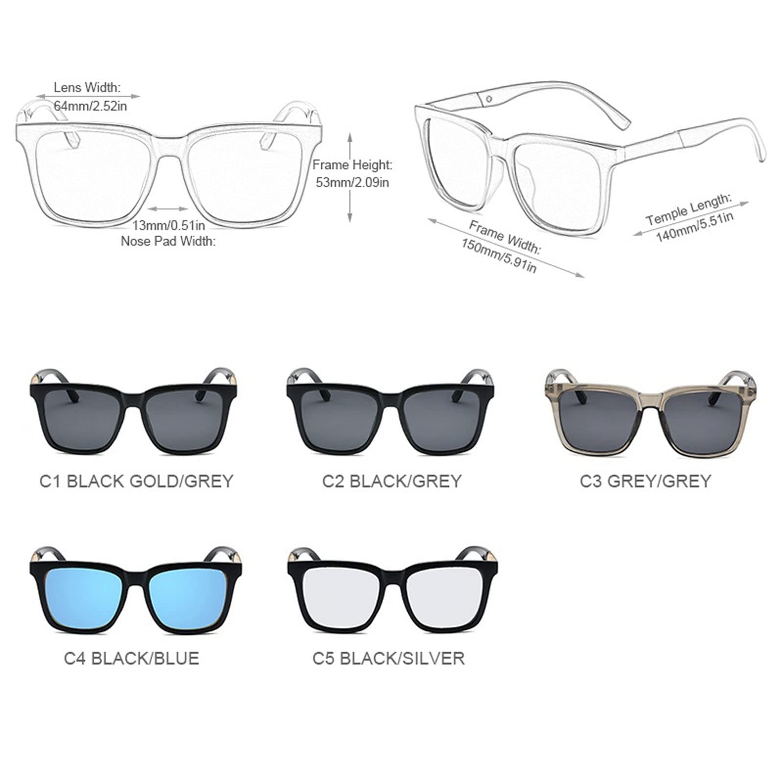 DieffematicMJ Okulary przeciwsłoneczne Klasyczny kwadratowy polaryzowane okulary przeciwsłoneczne Mężczyźni Retro Duże męskie Okulary przeciwsłoneczne Vintage Kierowcy Odcienie Moda Podróżowanie Okula