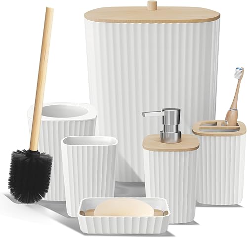 Miniatura 17 de Clara Clark Juego de Baño - Juego de Accesorios de Baño Verde Salvia, Juego de Accesorios de Baño de 6 Piezas, Juegos de Baño con Cepillo de Verde