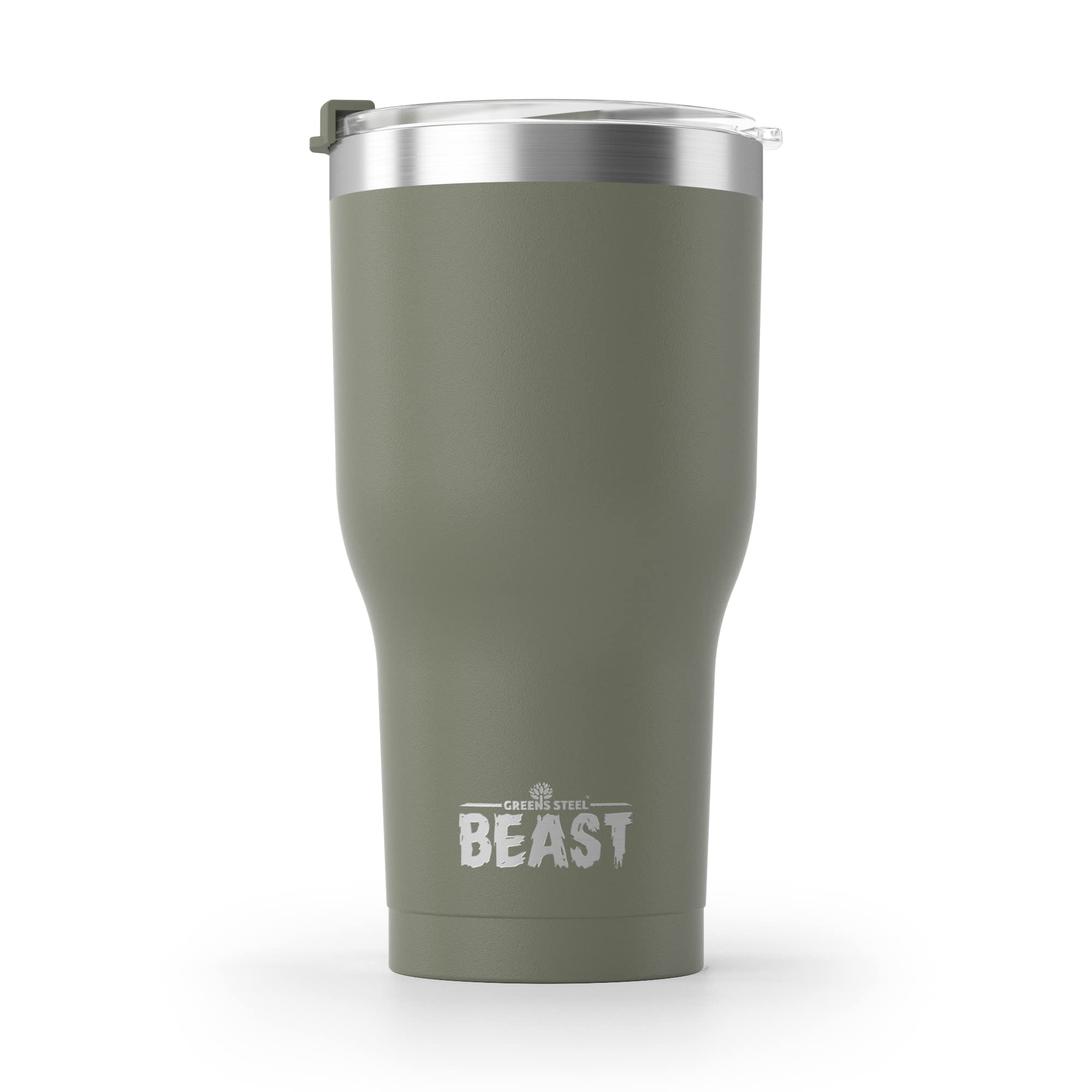 Greens Steel Beast Tumbler – 900 ml (30 oz), Armeegrün | Wiederverwendbarer Edelstahl, vakuumisolierter Becher | mit 2 Strohhalmen & Reinigungsbürste | Doppelwandiger Reise-Thermobecher - 3