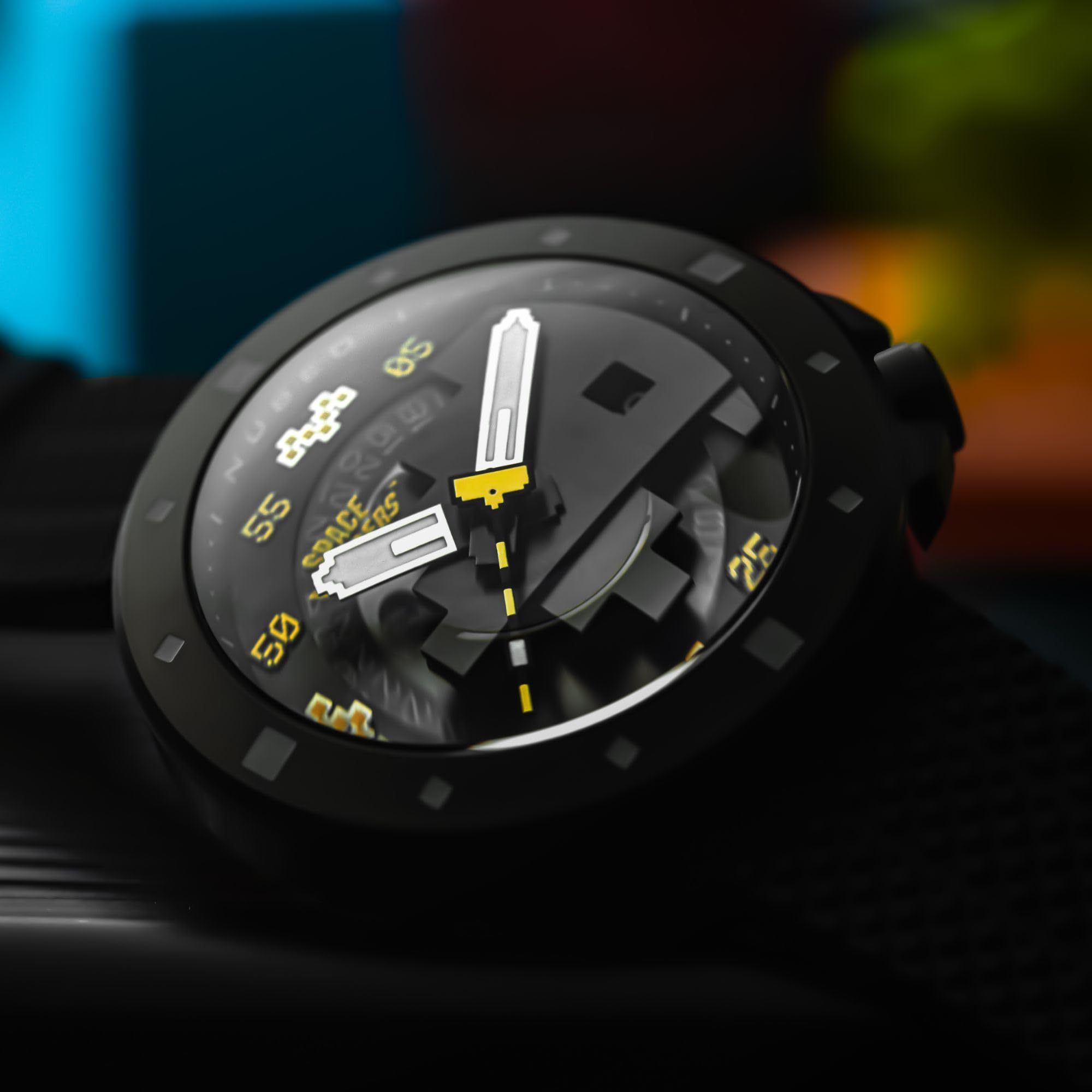 Nubeo Cassini - Reloj automático Space Invaders de 50 mm para hombre, edición limitada con correa de silicona NB-6103