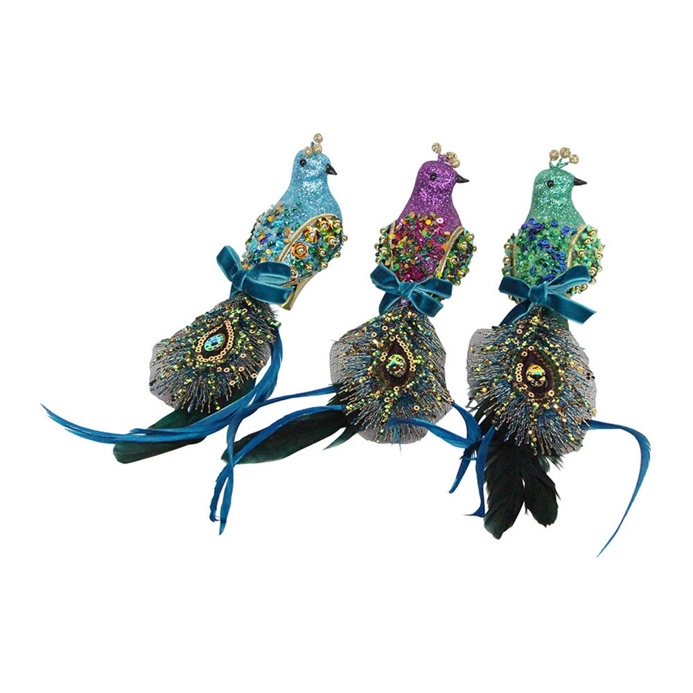 Gisela Graham Turquoise Clip-On Peacock Tree Decorations - Set Of 3 By
