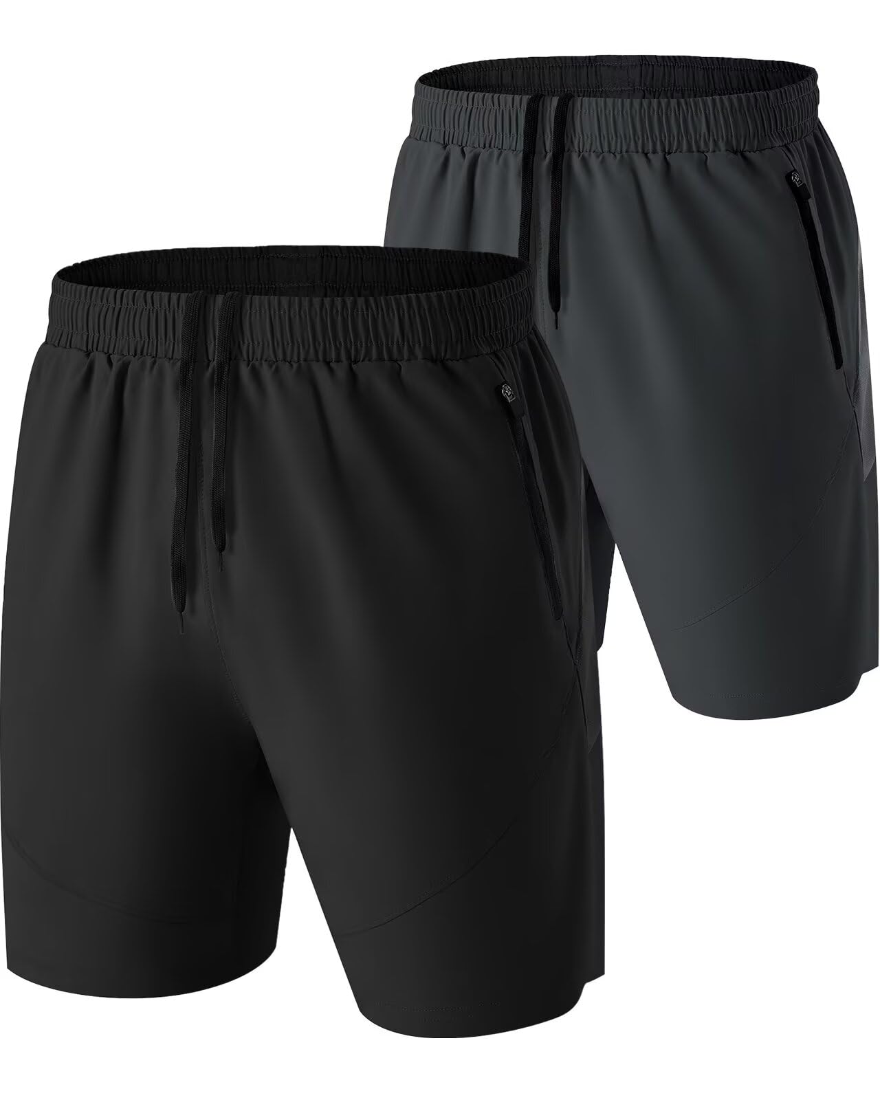 HMIYA 2er Pack Kurze Hosen Herren Atmungsaktiv Sporthose Leicht Laufhose mit Reißverschlusstasche für Training & Freizeit