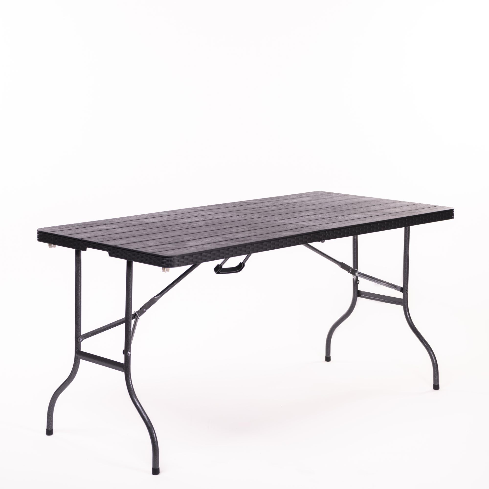Garden Gear 5ft Folding Table, Heavy Duty Extra Strength, Rattan & Wood Effect, Plastic & Steel, Weatherproof, Foldaway, for Camping, Buffet, Wedding, Market, Garden Party, Picnic, Indoor/Outdoor