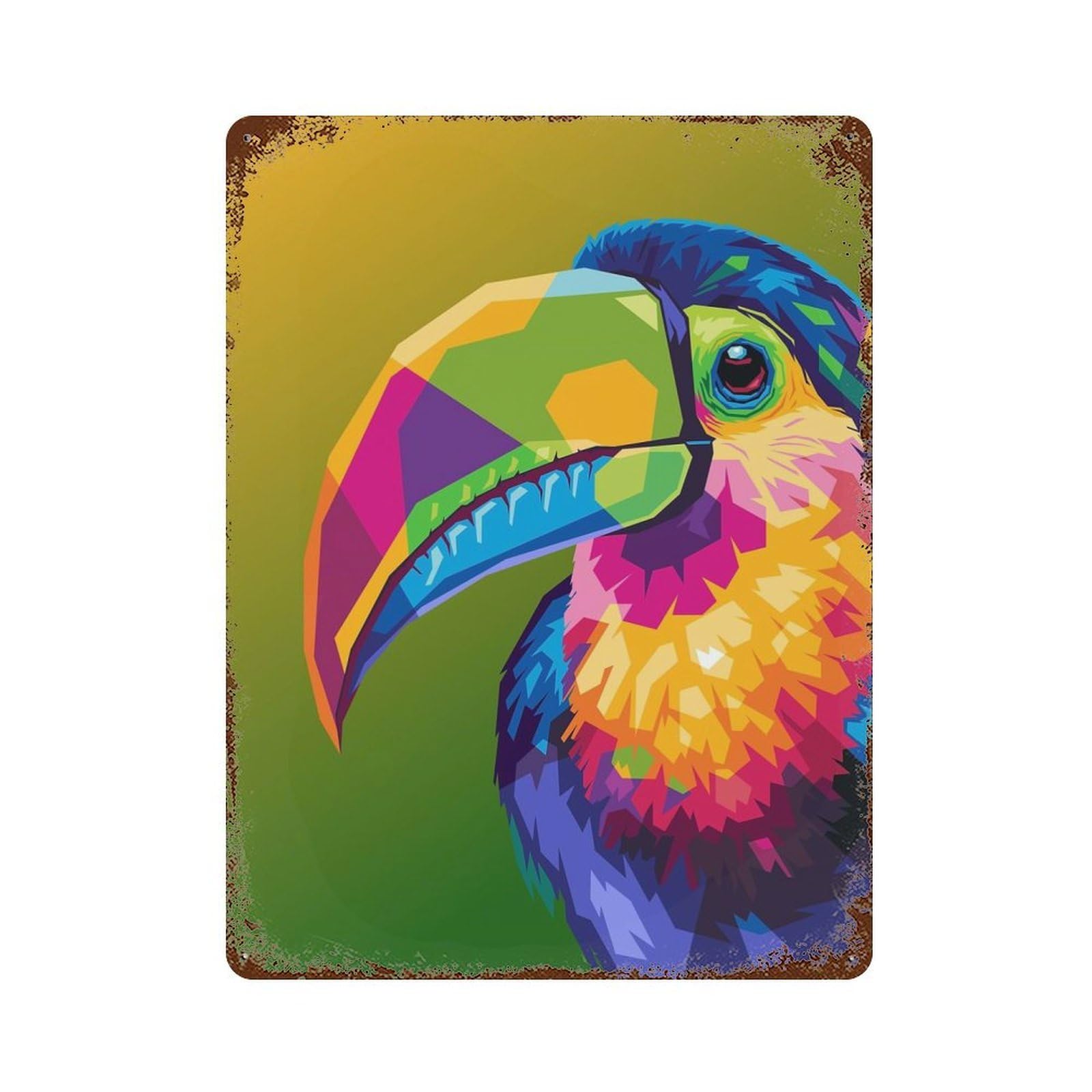 Colorful Toucan Portrait 15.7"x11.8" Weathered Tin Sign, Shabby Chic Decor for Cafe, Home Bar And Lounge Decor