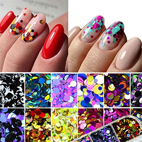 Airlove 12 Gitter Nail Glitter Pailletten Gemischte runde dünne glänzende Flocken Nail Art Dekorationen DIY Pailletten…