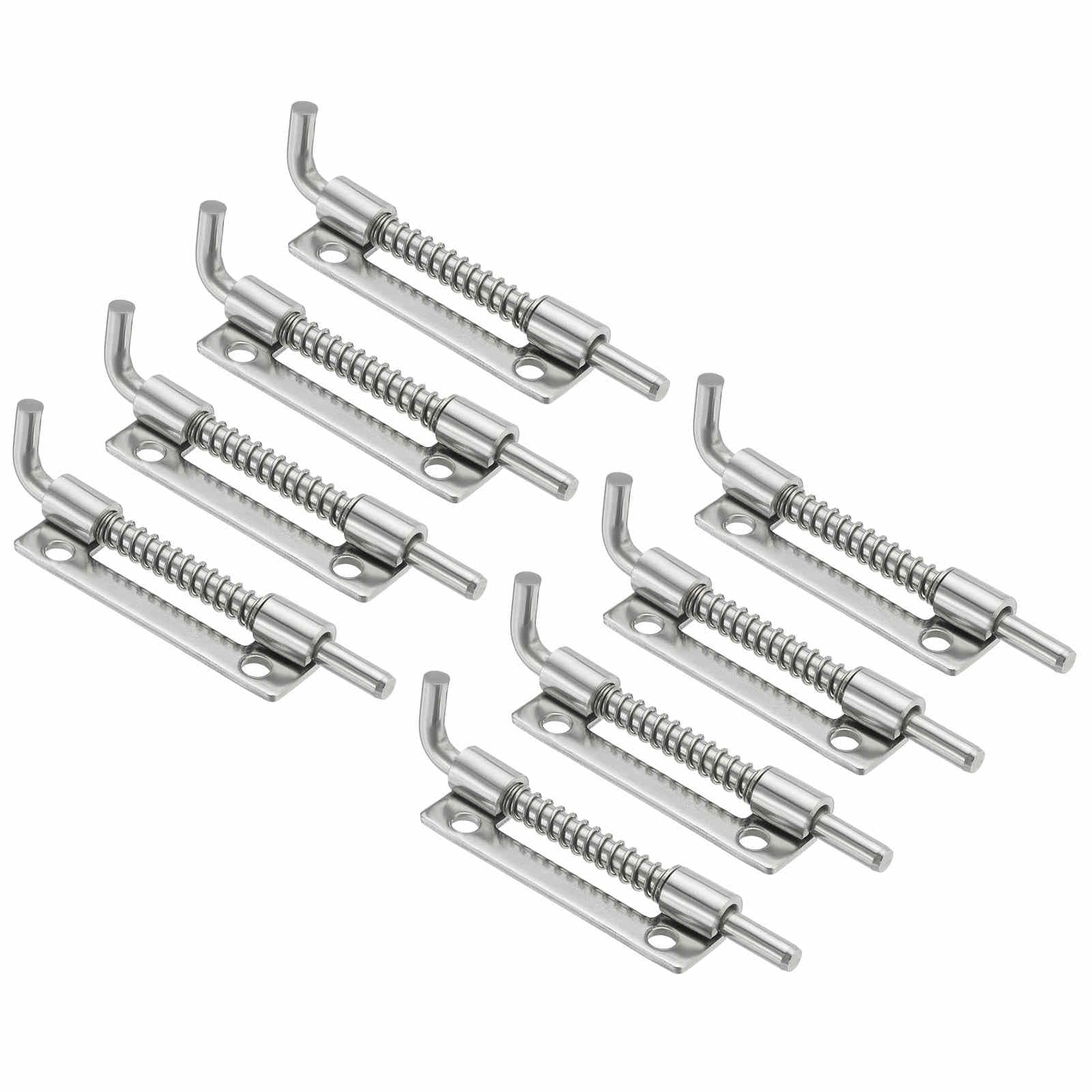 MECCANIXITY Spring Loaded Latch Pin 3.35 x 0.69 Inches, Left Spring Loaded Barrel Bolt for Cabinets Trailer Doors Chests Gate Stainless Steel Silver Pack of 8