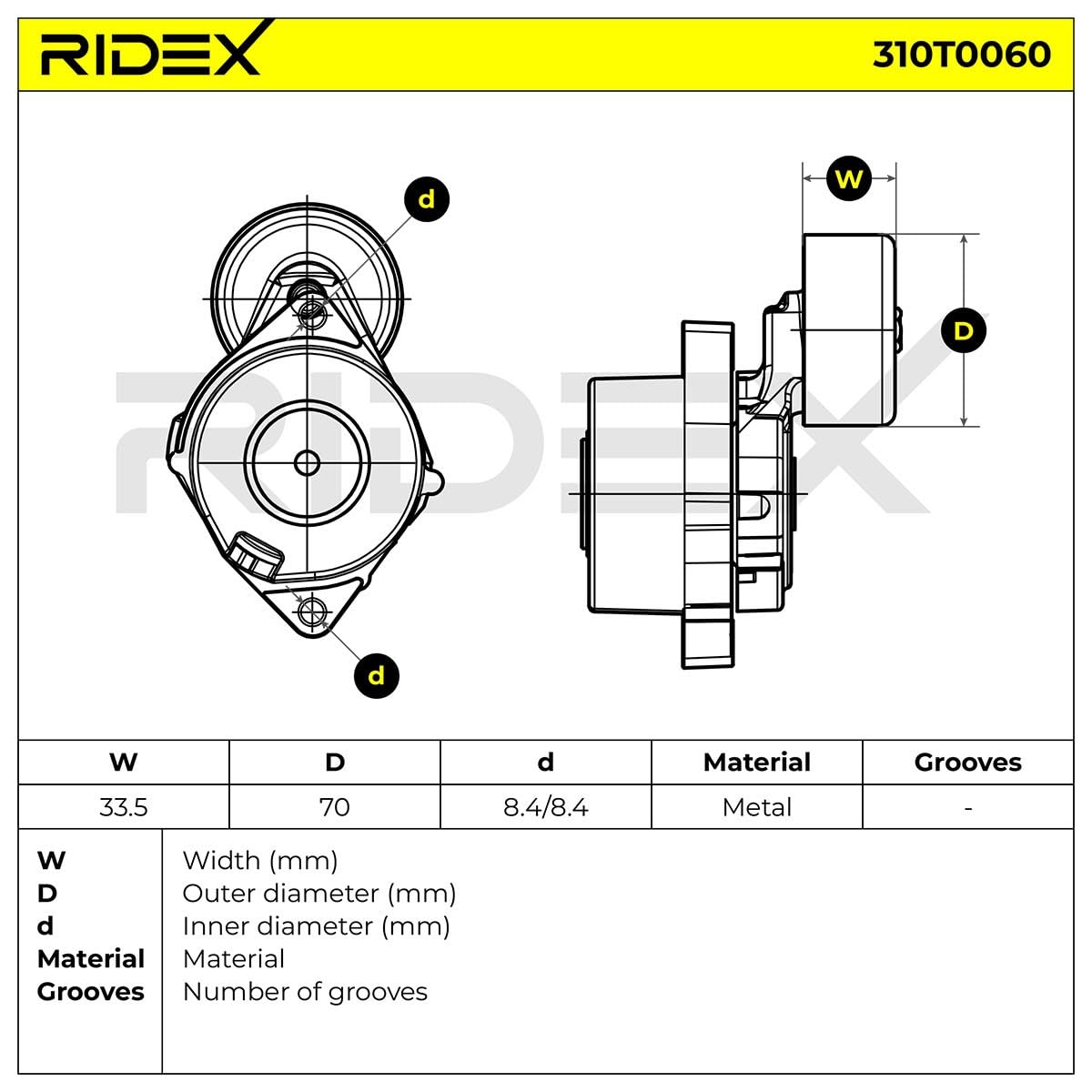 RIDEX 310T0060 Polea tensora correa poli V automático Compatible con HONDA CIVIC VIII Hatchback FN, FK