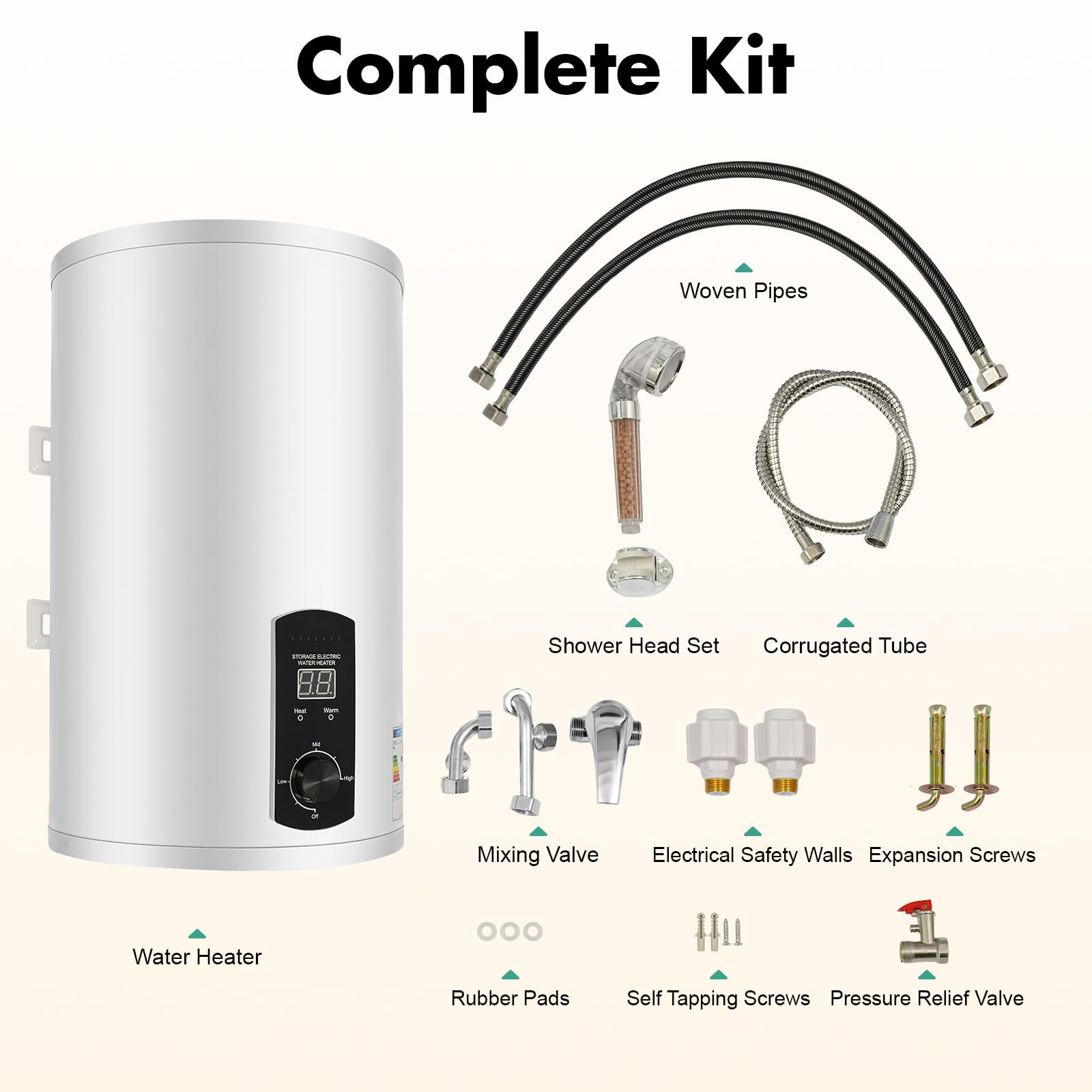 Chauffe-eau à eau chaude - 50 l/80 l/100 l/120 l - Économie d'énergie - 2000 W - Montage mural vertical - Avec indicateur de température LED - Pour salle de bain, salon de coiffure - Smart