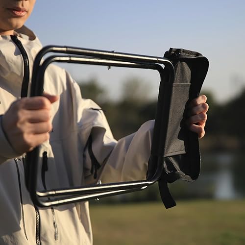 Miniatura 5 de Silla portátil con bolsillo para exteriores, taburete ligero, para campamento, senderismo, cola, descanso corto en cualquier momento (negro, mediano)