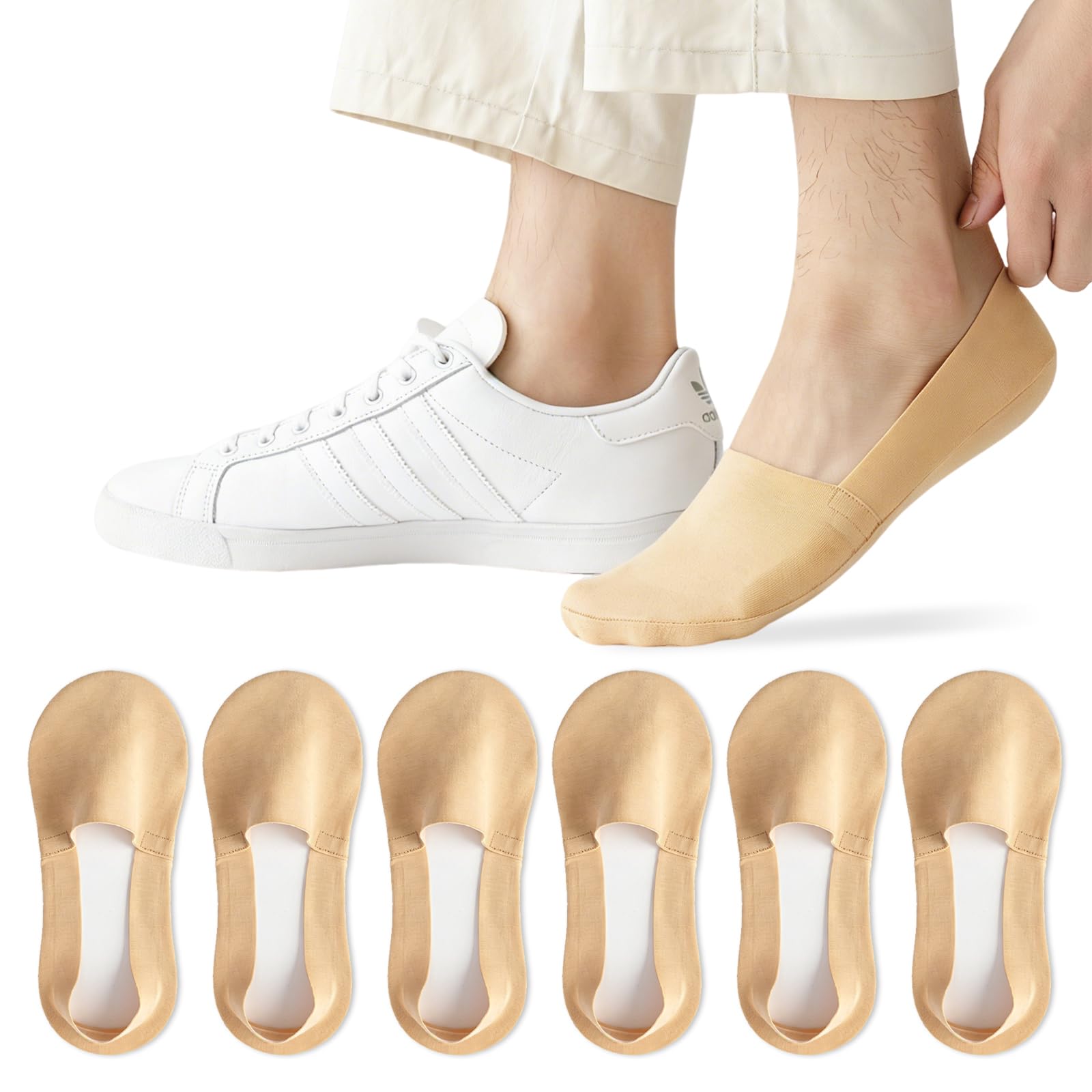 Caudblor 6 Pares Calcetines Invisibles Hombre Mujer Pack de Algodón Peinado con Puntera Reforzada Calcetines Cortos Antideslizantes para Zapatillas Mocasines 37-39 40-42