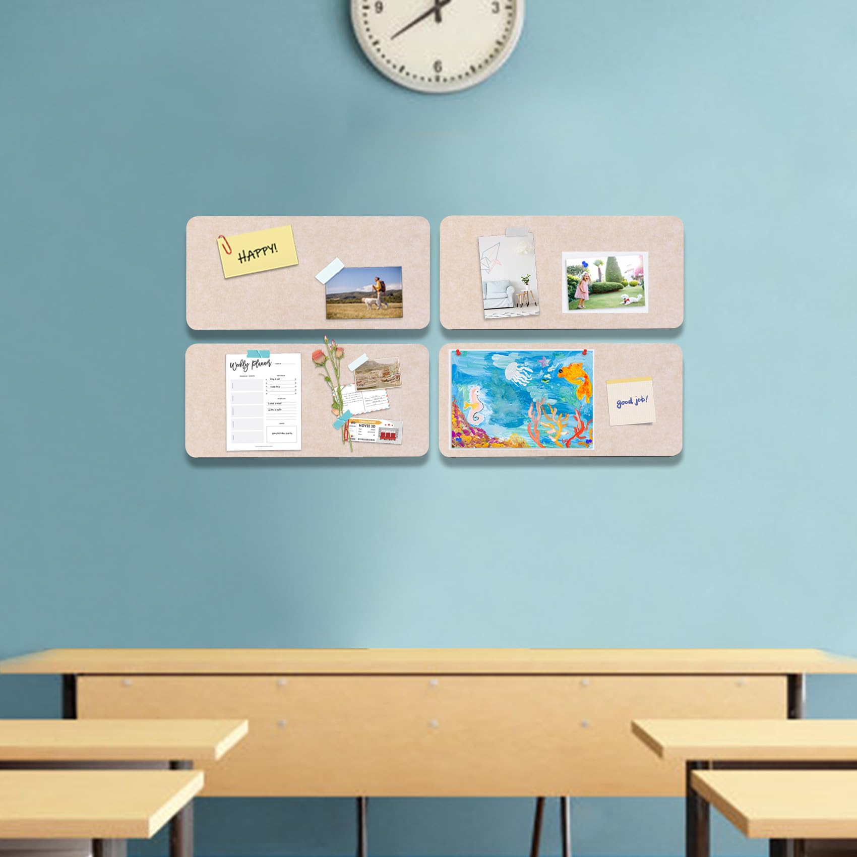 2 stuks vilt pinbord kurkplaat bulletinbord tegels - vilt pinbordtegels met zelfklevende achterkant voor muren, vision board voor thuis, kantoor, pinborddecoraties, 43x20 cm, donkergrijs