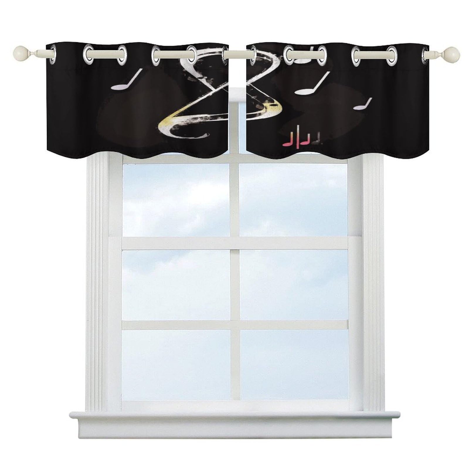 Fekiloot Style Music Notes Short Curtains Valance Curtain