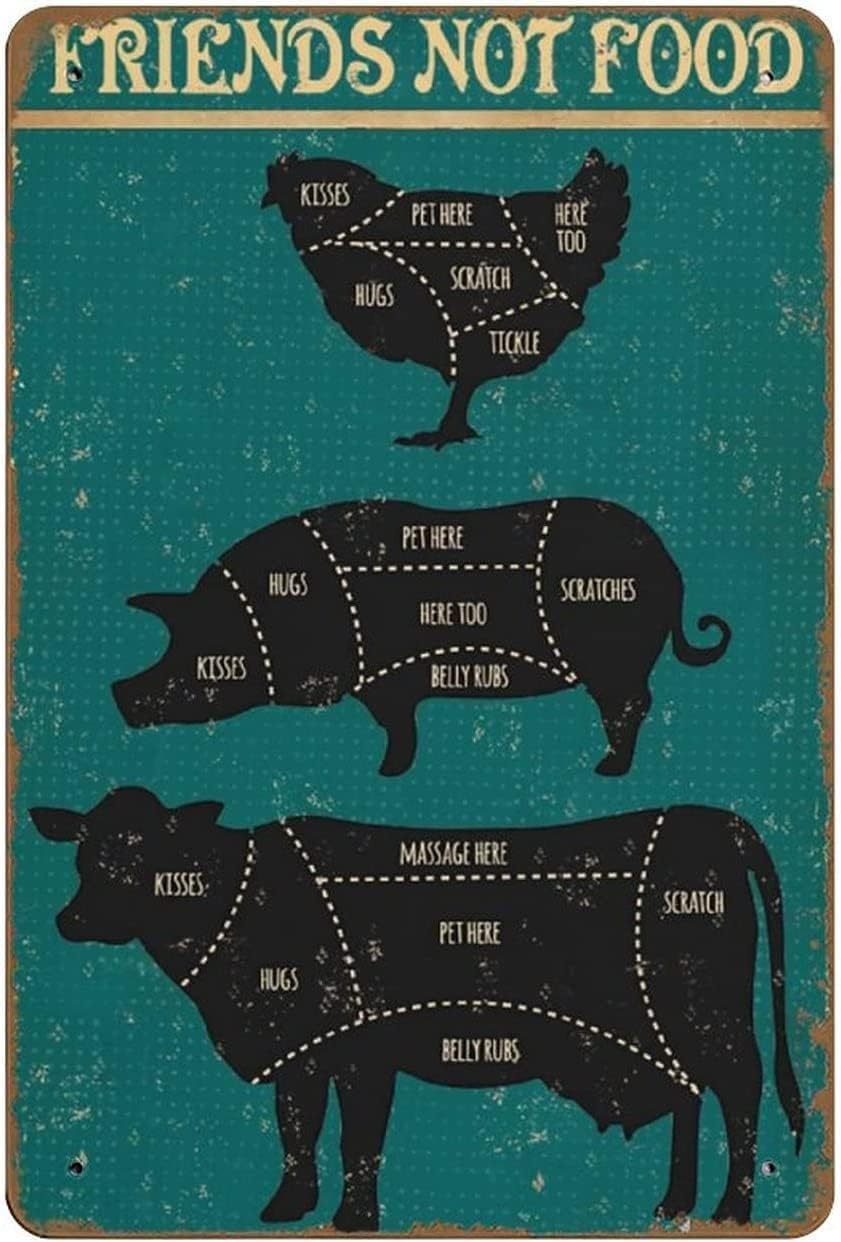 Nuboxx Friends Not Food Poster Art Butcher Poster Tin Sign Poster Wall Farm Yard Club Vintage Bar Wall Decor Metal Sign 8X12 Inches