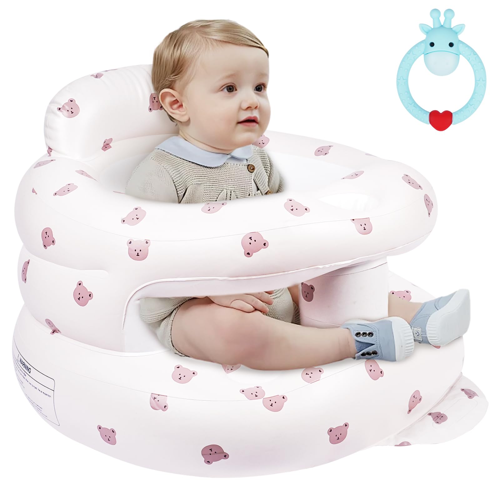 AYESY Aufblasbarer Baby-Sitz für Babys ab 3 Monaten, Bärenkopf Groß Baby-Rückenstützsofa Mit Eingebauter Luftpumpe Boden-Sitzunterstützung zum Füttern Sitzen Lernen Reisen Camping