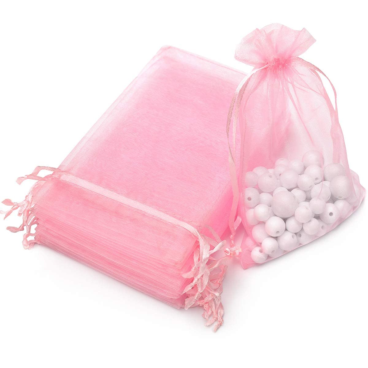 Akstore 100PCS 4x6" (10x15cm) Drawstring Organza Jewelry Favor Pouches Wedding Party Festival Gift Bags Candy Bags (Pink)