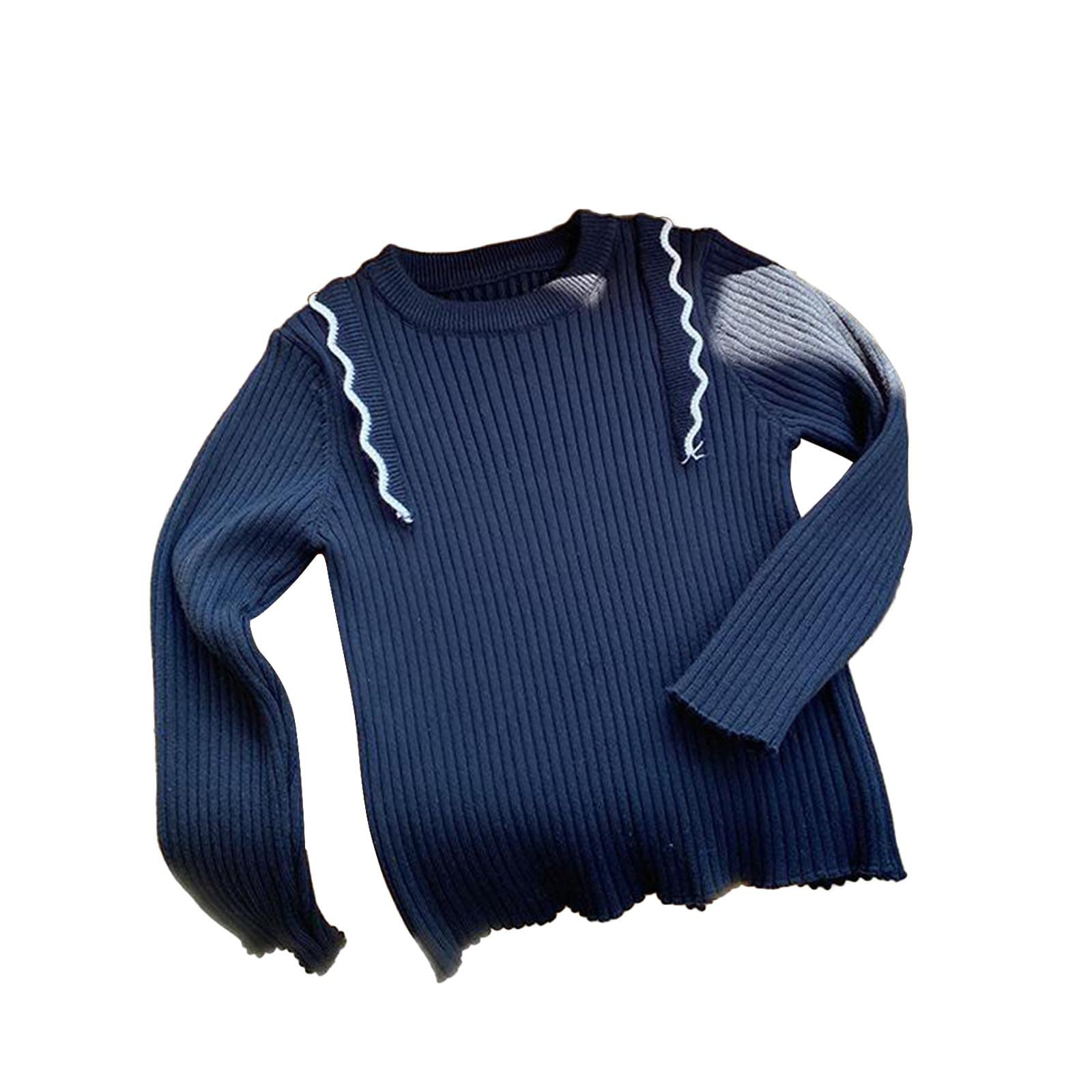 RNTOP Kids Toddler Sweaters Baby Girls Knit Sweater Ribbed Crewneck Tops Long Sleeve Pullover Warm (Black, 5-6 Years)