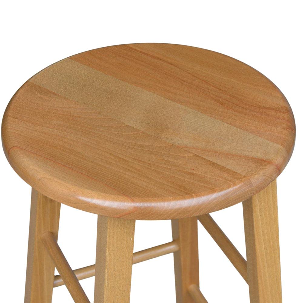 Sgabello di legno con seduta rotonda h80 cm in noce chiaro gamba dritte