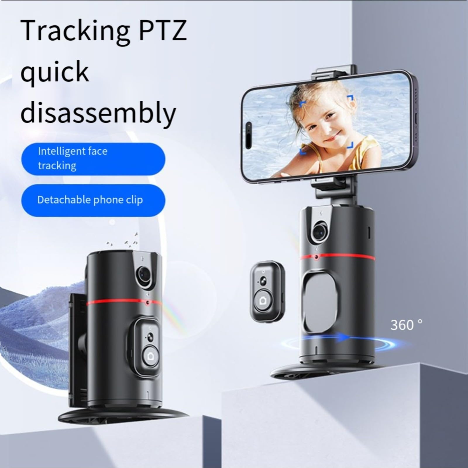 Gimbal girevole a 360° per stabilizzatore, per smartphone, con Face Tracking e otturatore remoto, supporto compatto da tavolo in ABS, per live streaming e vlogging, nero (doppia luce P03)
