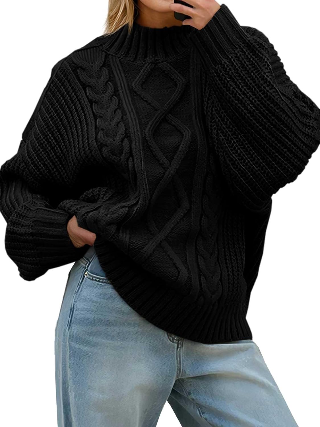 Saodimallsu Womens Oversized Cable Knit Sweaters 2025 Fall Winter Trendy Button Up Turtleneck Chunky Pullover Sweater Tops