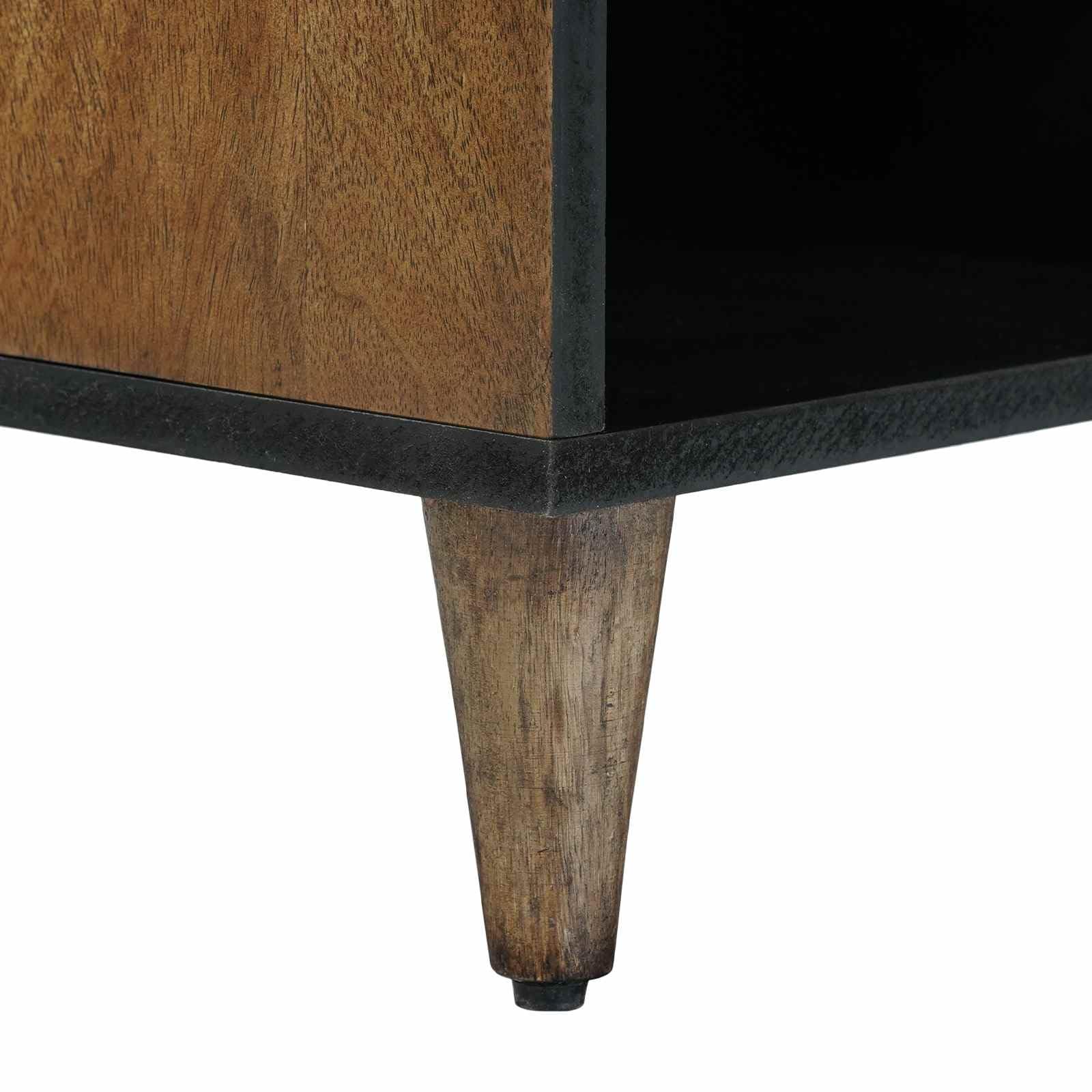 Mueble para TV (madera maciza, mango bajo, 100 x 33,5 x 46 cm), color marrón | Mueble bajo moderno con patas de metal para sala de estar y pasillo, ofrece espacio de almacenamiento con cajón y estantes.