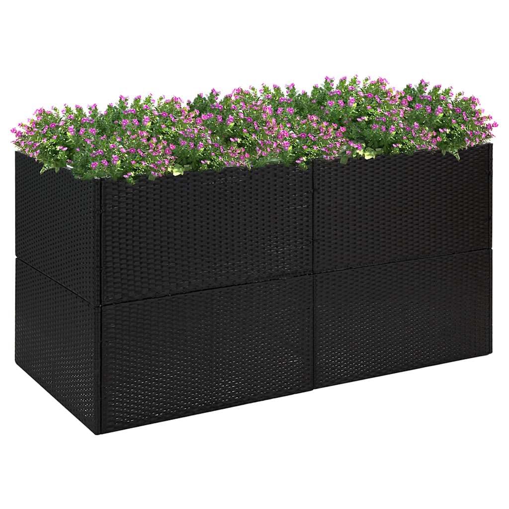Donica ogrodowa czarna rattan PE 157x80x80 cm duża skrzynia na kwiaty zewnętrzna z otwartym dnem i nylonową wkładką do ogrodu tarasu balkonu