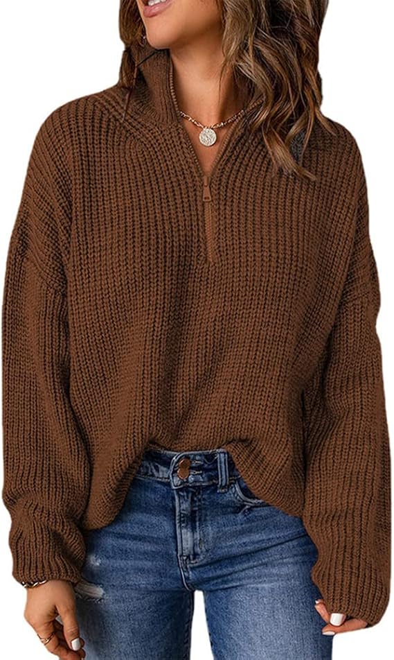 CAIYING Women's Casual 1/4 Zip Sweater Pullover Long Sleeve Waffle Knit  Solid V Neck Jumper Sweaters : Amazon.ca: Clothing, Shoes u0026 Accessories
