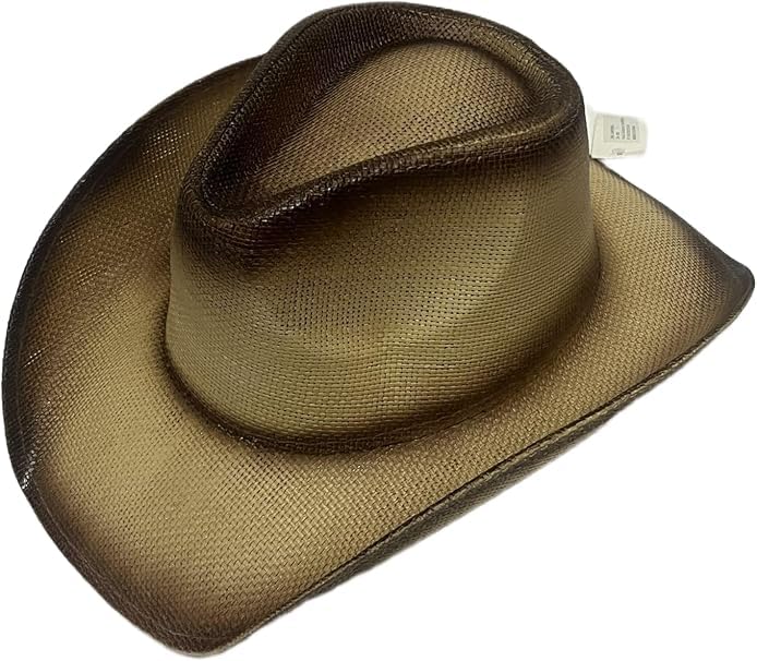 Cappello da Cowboy Stile Western in Paglia Beige e Marrone con Effetto Sfumato Vintage per Uomo e Donna V022