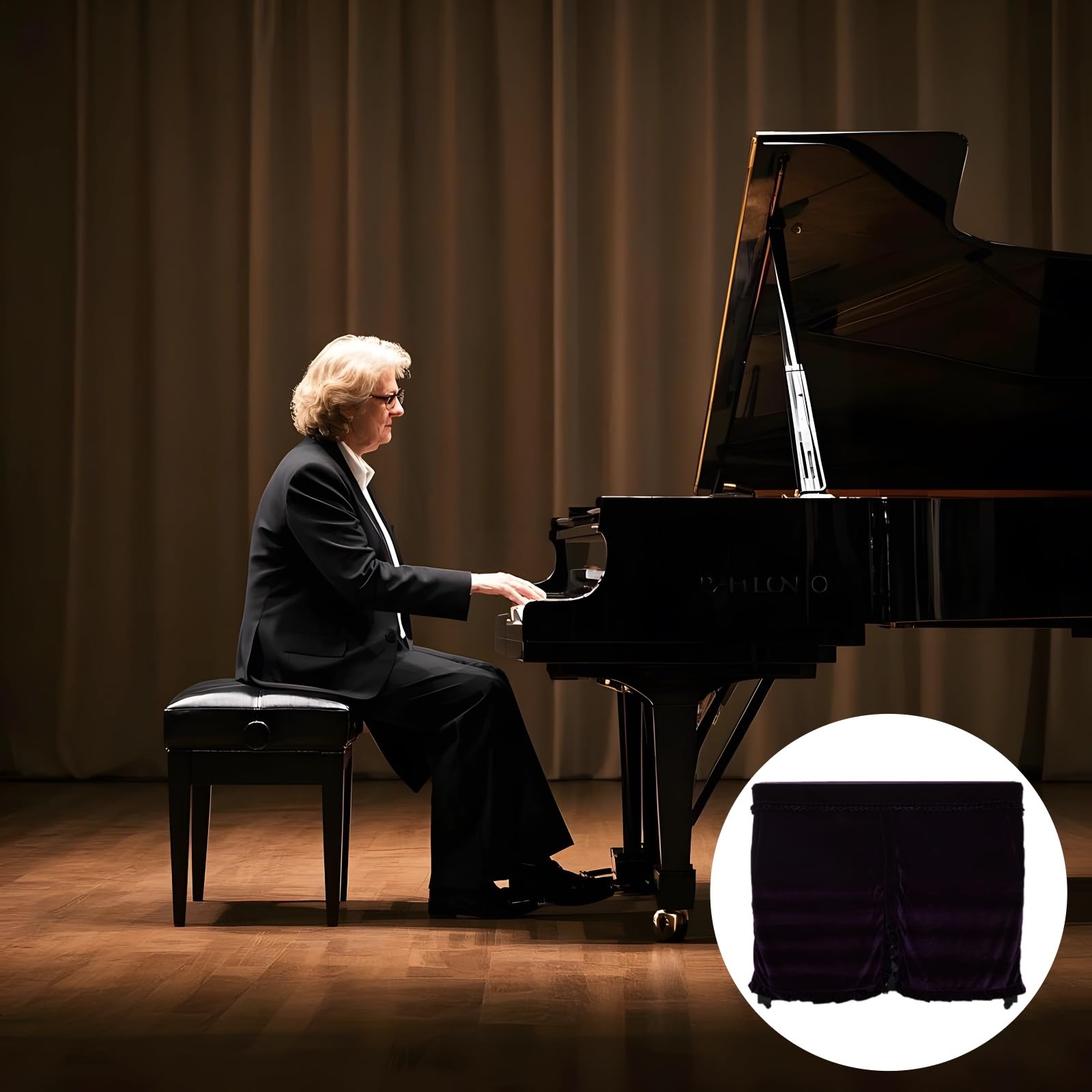 Copertura in velluto per pianoforte a coda, 190-190 cm, orlo elastico, protegge dalla luce solare e dalla polvere