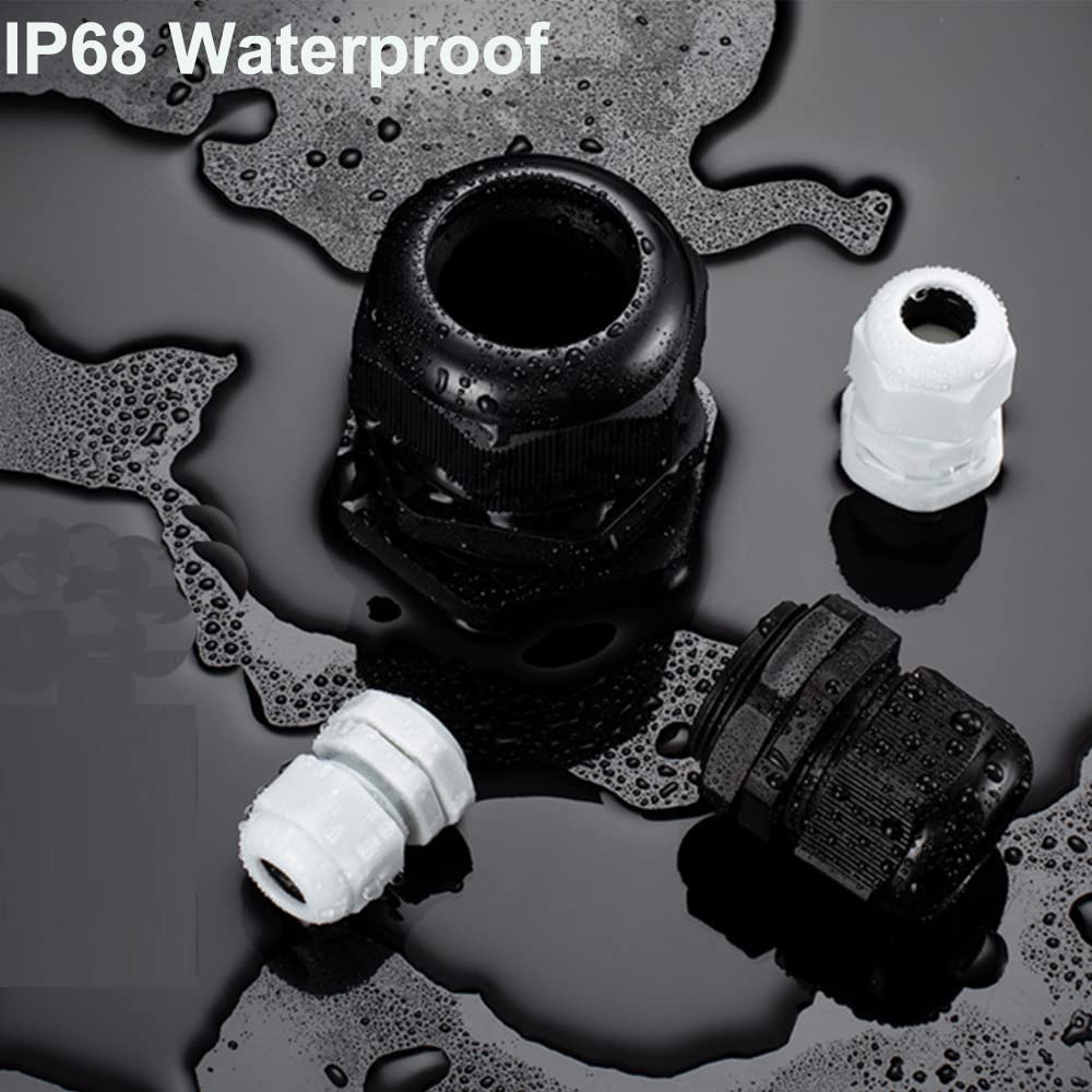 GUUZI 52pcs PG7 Prensaestopas, IP68 Plástico Impermeable Ajustable 3,5-6mm Prensaestopas Juntas con Juntas (Negro)