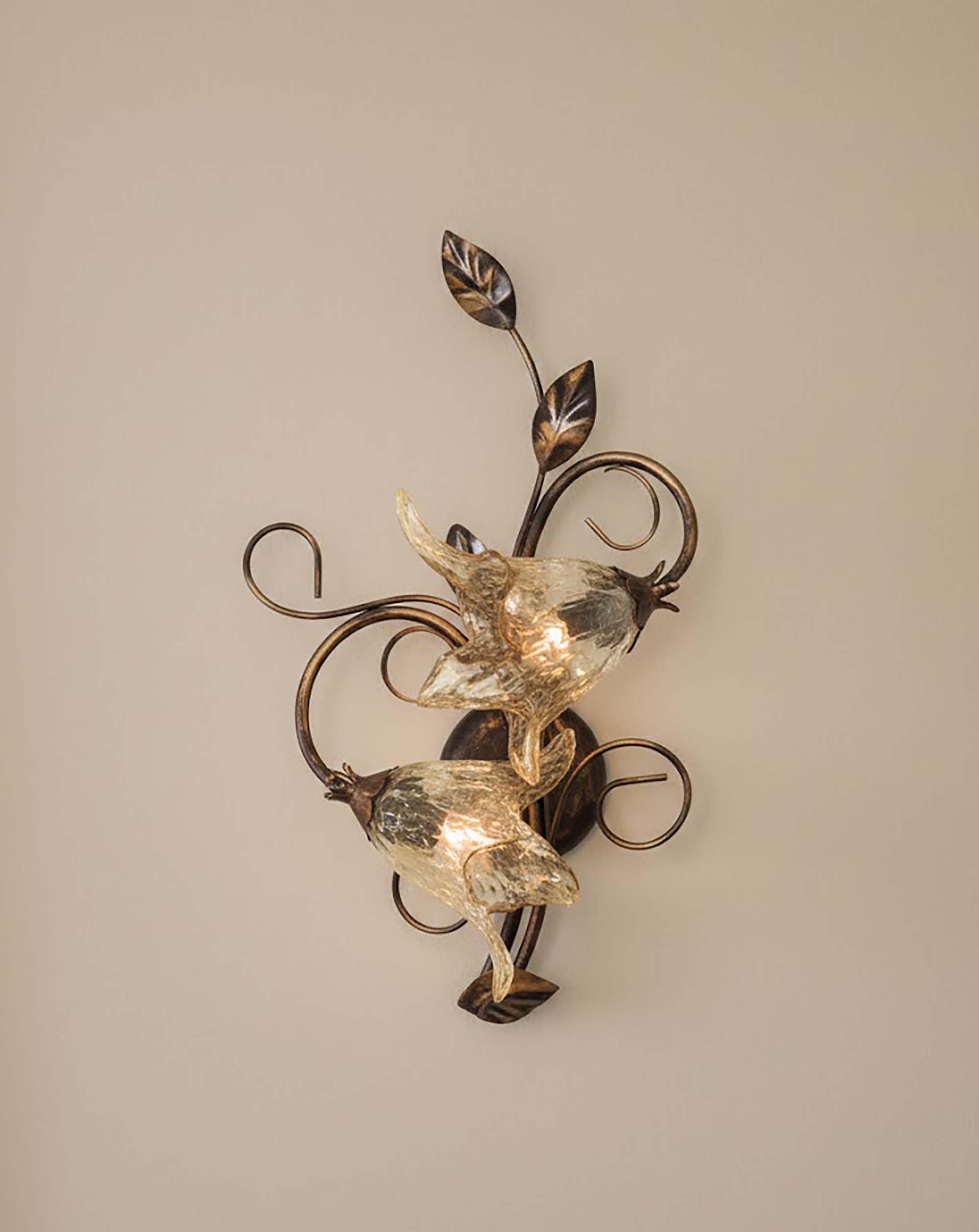 Generico Applique classico in ferro battuto 2 luci Florenz murano per salotto, soggiorno, sala da pranzo, ingresso, corridoio, camera da letto,