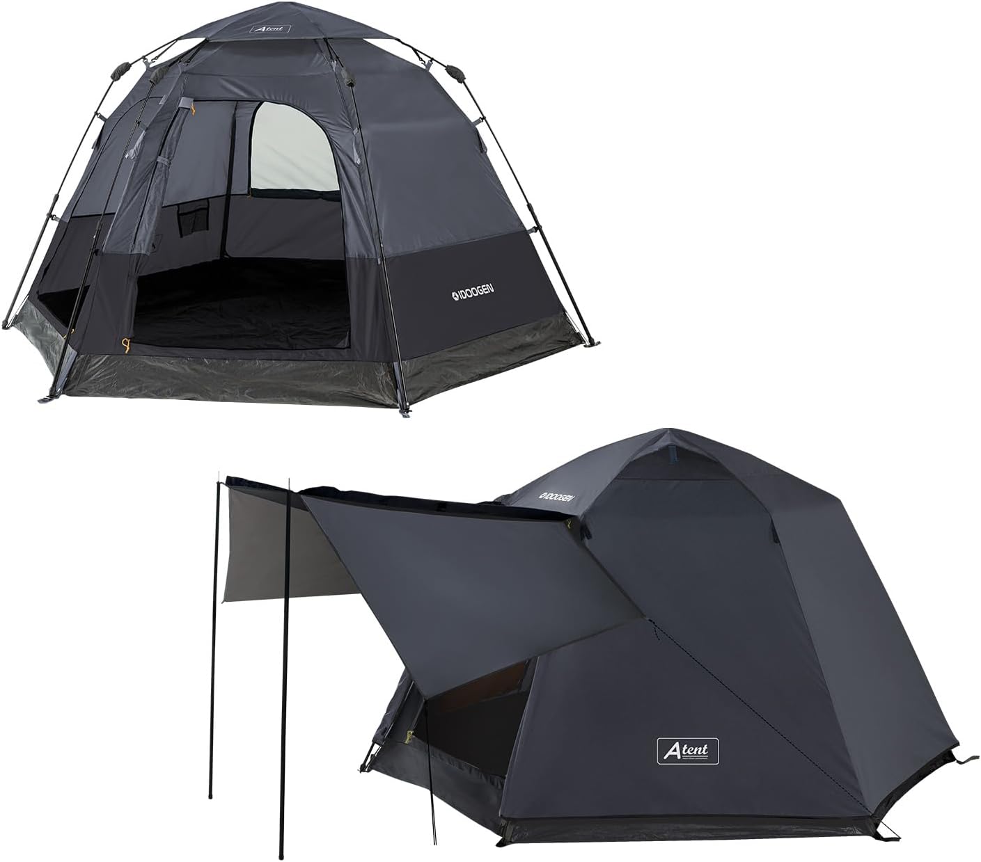 Instant Tents for Camping, 4 Person Pop Up Tent with 2 Door 4 Mesh Windows Waterproof Easy Setup Camping Tent with Moisture-Proof Mat & Rainfly Light Grey+ Rainfly