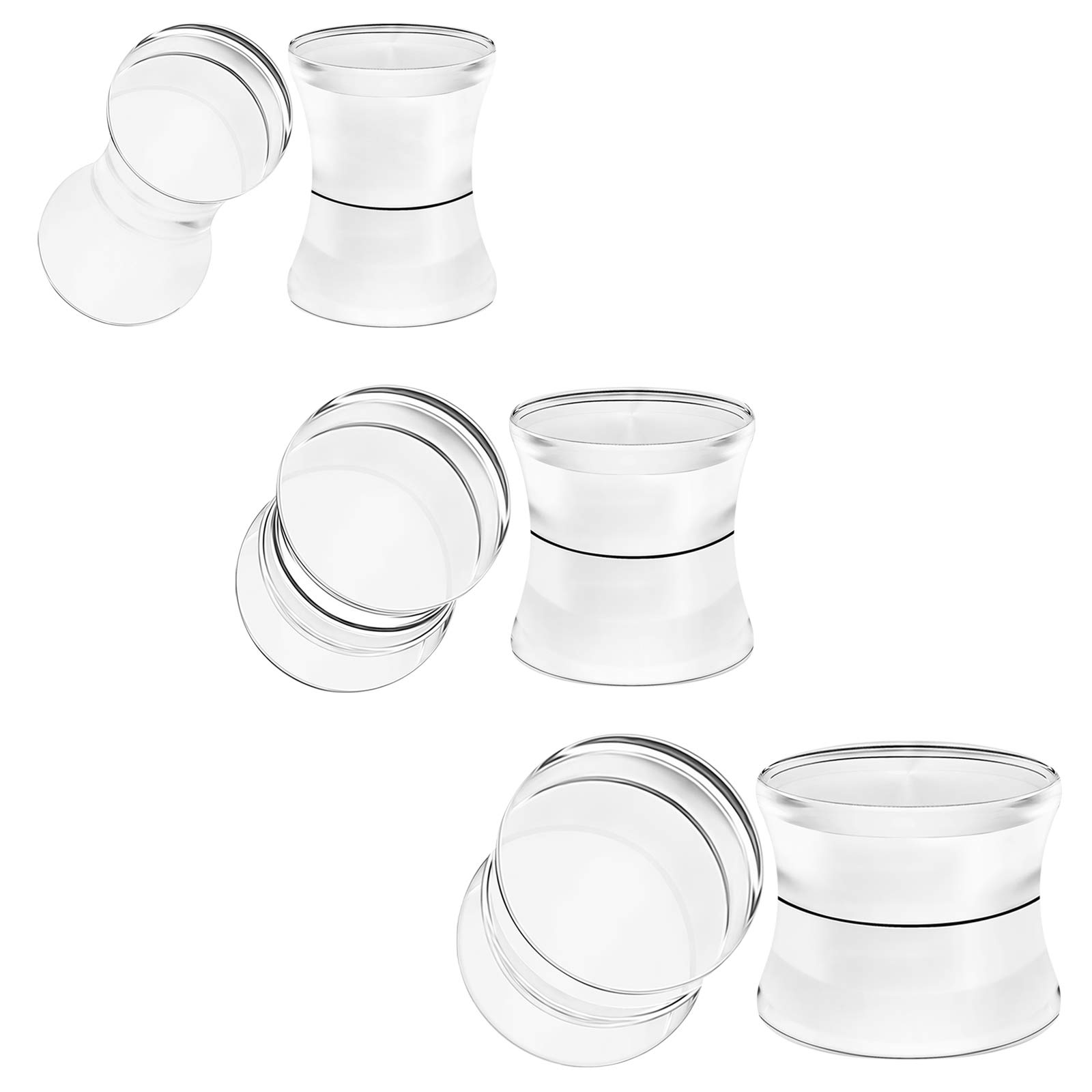 BIG GAUGES 3 Pairs Clear Acrylic Double Flared Saddle Solid Piercing Jewelry Ear Flesh Stretcher Plugs Earring Lobe