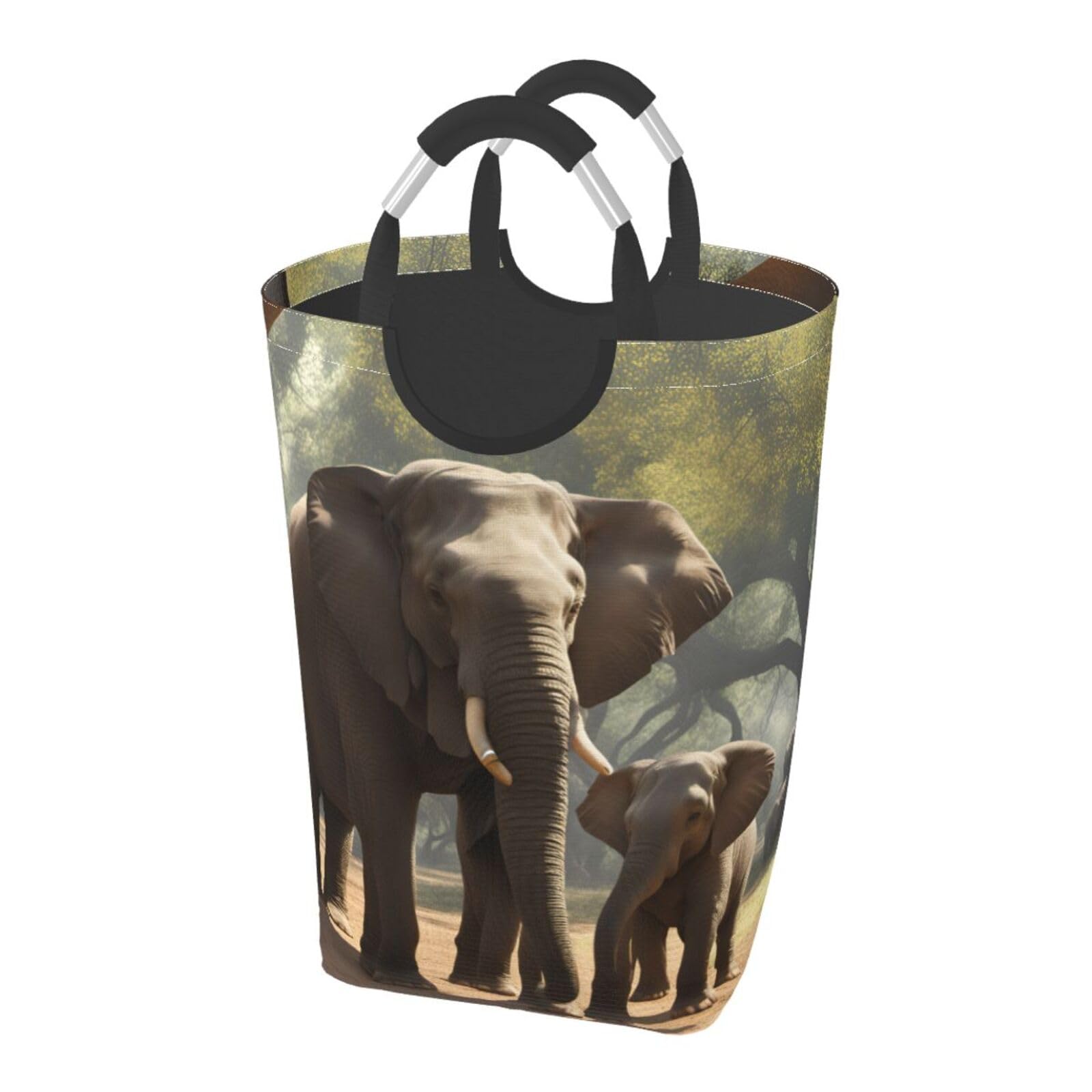 Elephant Print Laundry Hamper Collapsible Baskets With Handle Dirty Clothes Hamper Bag For Dorm Family Bathroom Decor Storage ﻿