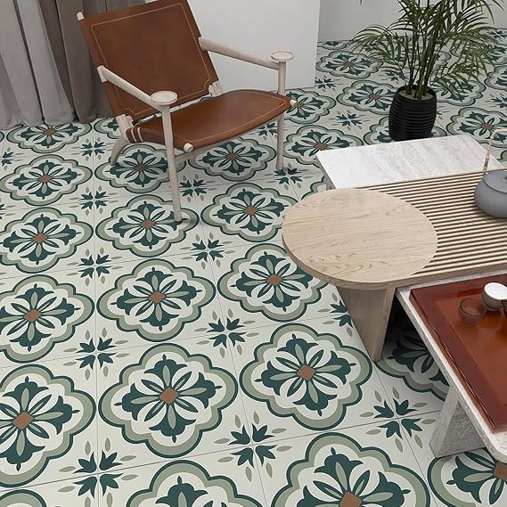Image of Moroccan Tile Stickers | Waterproof Self Adhesive Peel & Stick Tile Decals for Kitchen Backsplash, Bathroom Wall, Floor, Furniture & Glass (6x6 Inch, Design 55)