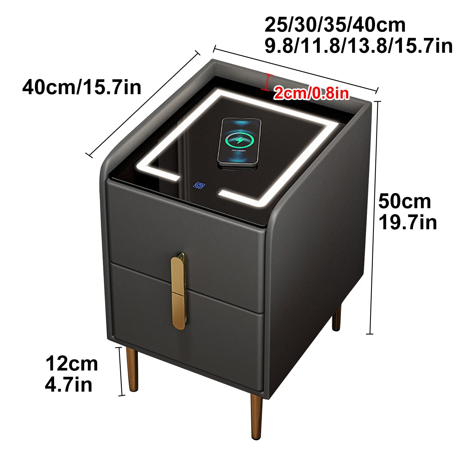 Inteligentna lampka nocna z bezprzewodowym ładowaniem, 3 kolory LED, jasnoszara, idealna do sypialni, na stolik nocny, nowoczesny wystrój domu, 30 cm, stylowy design dla najwyższej wygody