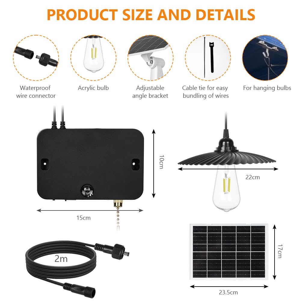 HOTUT Lámparas Solares para Exterior e Interior con Mando a Distancia, IP54 luz Automática de Anochecer a Amanecer a Prueba de Agua, Minutero, Carga USB, para Jardín, Balcón, Terraza, Pérgola, Caseta