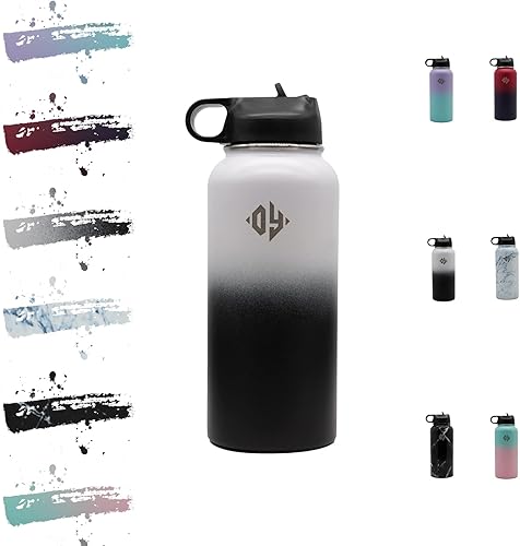 DY DuoYuMdi - Botella de agua deportiva con aislamiento al vacío de 32 onzas tapa con popote de acero inoxidable que mantiene el calor y el frío