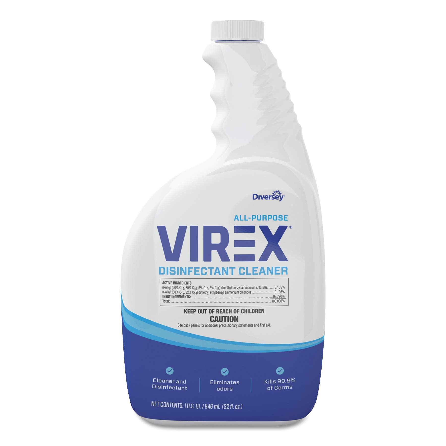VIREX Diversey CBD540540 All Purpose Liquid Disinfectant Cleaner- Kills 99.9% of Germs and Eliminates Odors, Lemon Scent, Ready-to-Use Spray, 32-Ounce