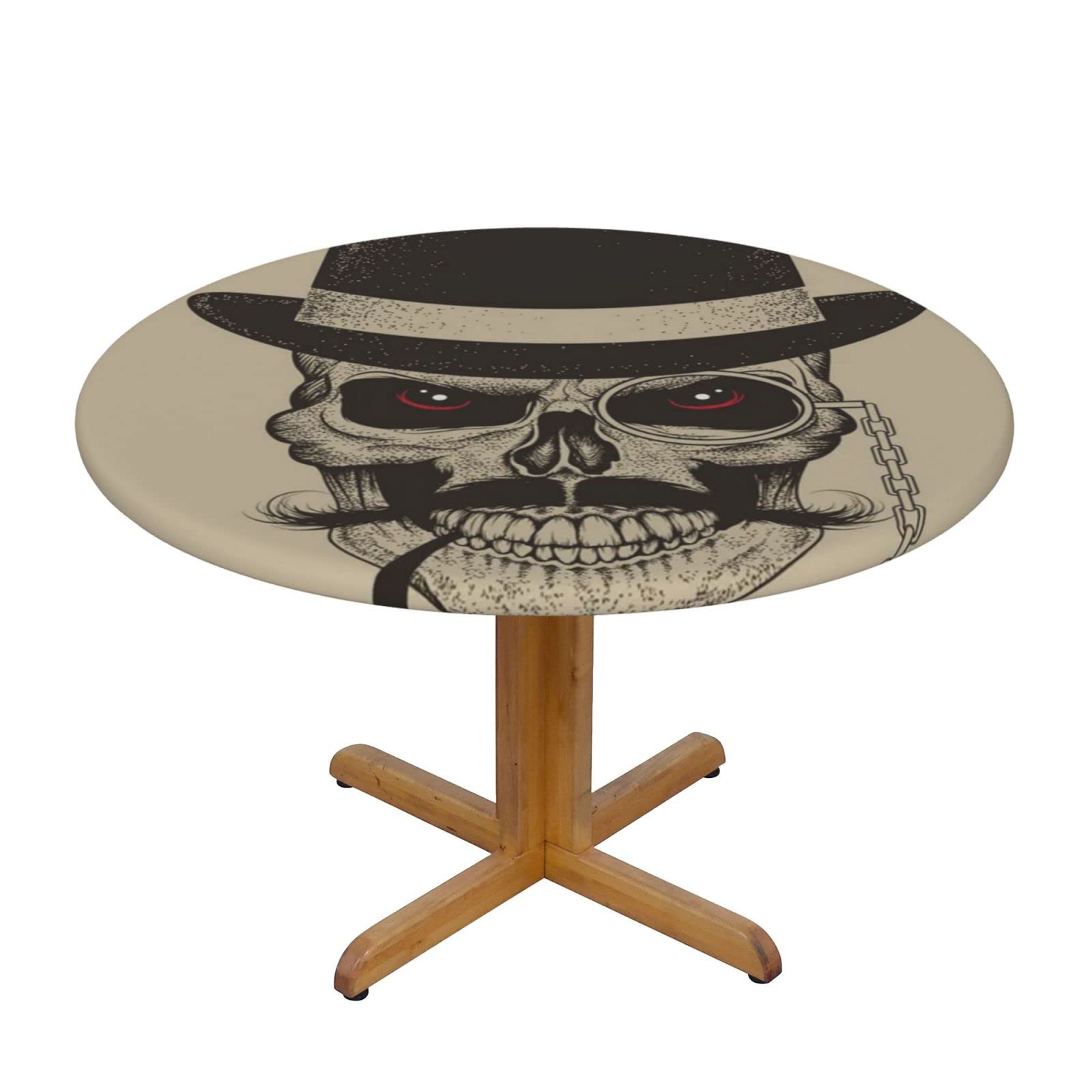 Lsjuee Round Fitted Tablecloth 40-44in Elastic Edged Table Cloth for Kitchen Dining Party Home Decor - Skull Death Vintage