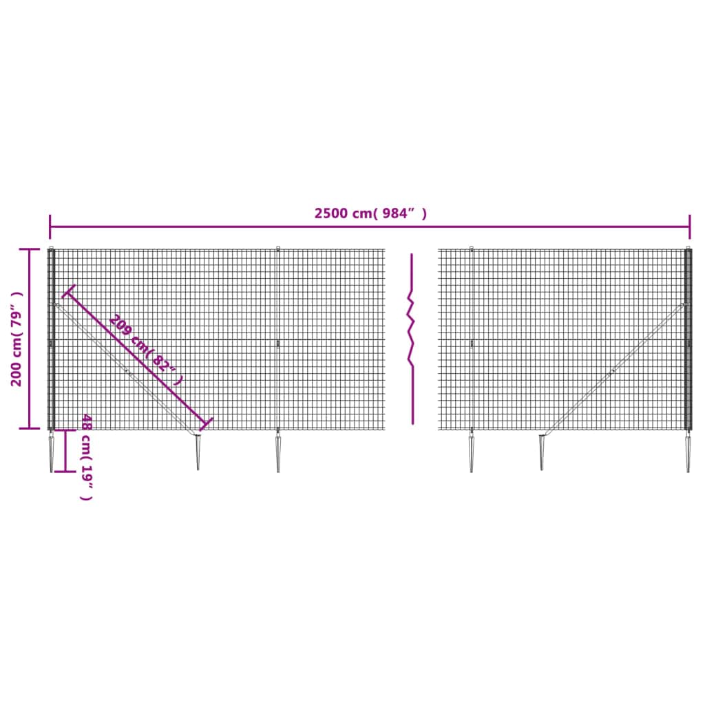 LAPOOH Cerca de Alambre con Pinchos de Anclaje Gris Antracita 2x25 m, Malla Metalica, Malla Alambre, Alambre para Conejos, Vallas De Obra, Mallas para Gallinero 154254