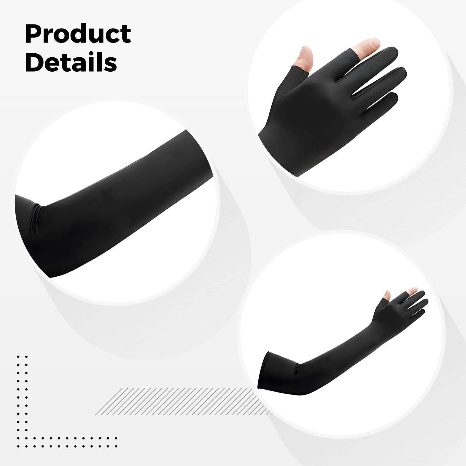 Eisseiden-Armstulpen für Herren mit UPF50+, Kompressionsarmstulpen für Outdoor-Sport, Radfahren, Autofahren, kühlend und feuchtigkeitsableitend, schwarz, 50 cm lang, für Armumfang 26 bis 31 cm