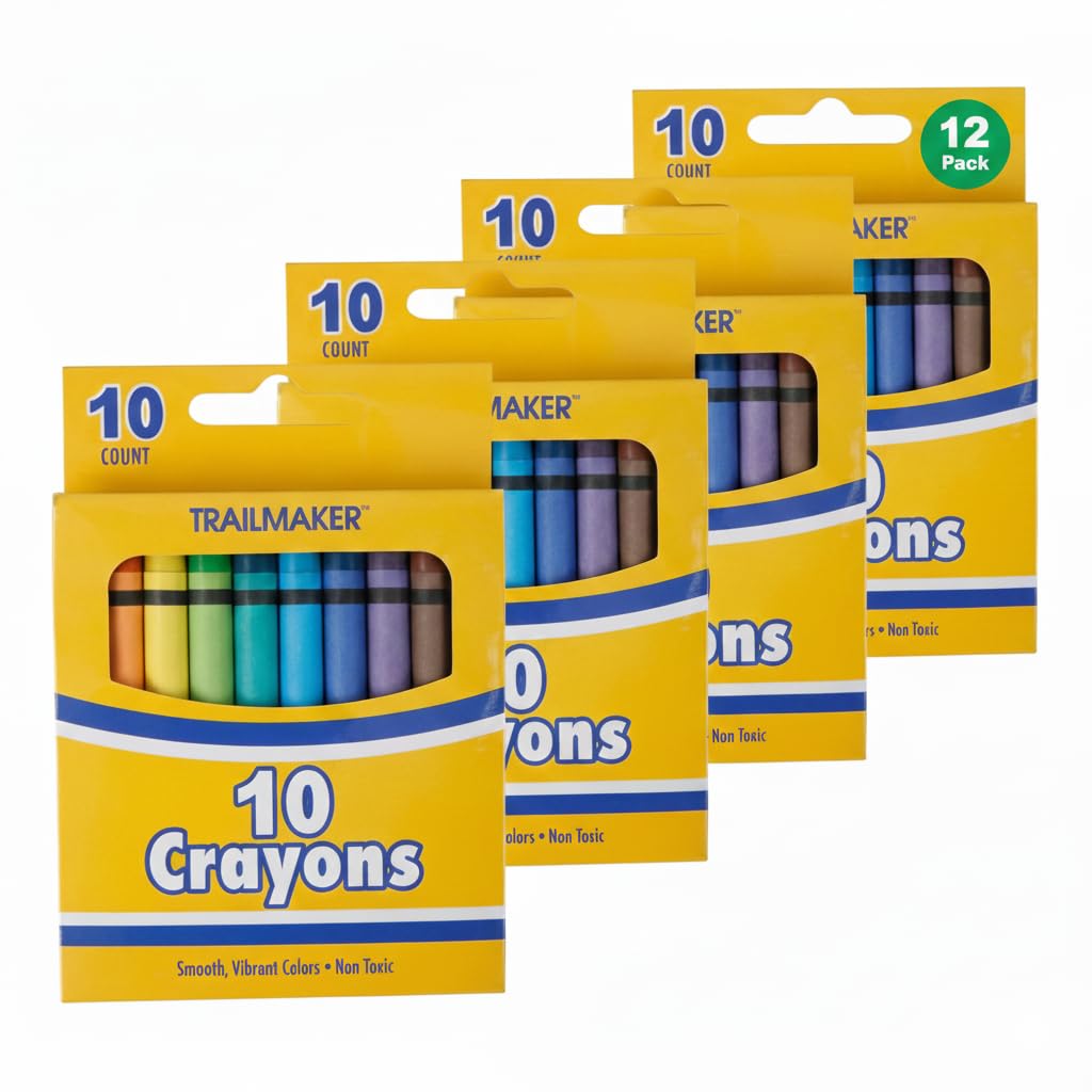 Trail maker (12 Pack) Bright Wax Coloring Crayons in Bulk, Wholesale Packaging - 10 Per Box, 120 Crayons total