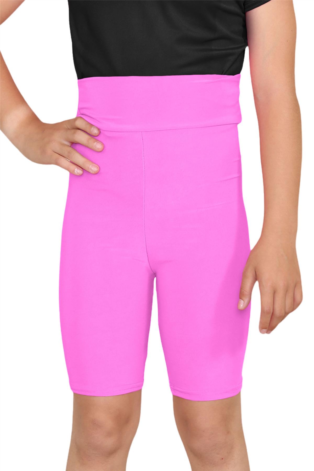 Hamishkane® Kids Plain Cycling Shorts Girls, Microfiber High Waisted Girls Gymnastics Shorts, Stretchy Sports Activewear Mini Kids Shorts - Elasticated Girls Cycling Shorts Neon Pink