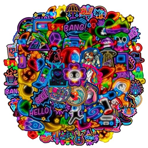 JOOTUEPO Pegatinas 100 Piezas Stickers Neon Bonitas, Impermeable Vinilo Pegatinas para Scrapbooking Ordenador Botella Agua Maletas Moto Patinete Laptop Bicicleta Moviles Agenda etc