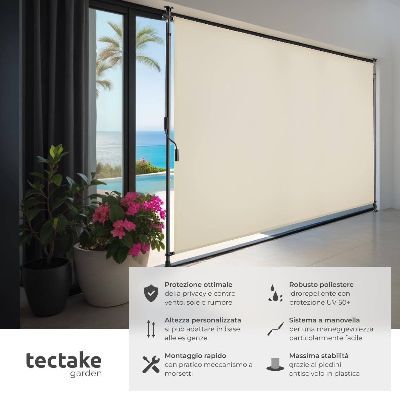tectake Tenda da Sole per Esterno Verticale 200x310 cm Poliestere Opaco Protezione UV