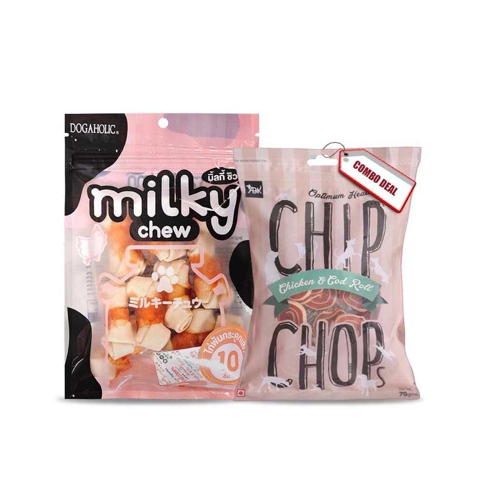 Combo of Chip Chops Chicken & Codfish Rolls, 70g and Dogaholic Milky Chew Chicken & Milk Flavored Bone Style Dog Treat, 10 Pieces (B09NBMYMNV) Amazon Price History, Amazon Price Tracker