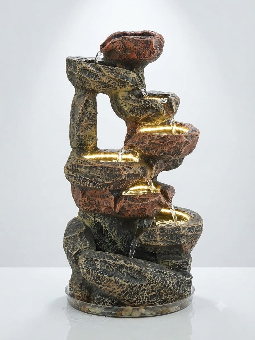 Indoor Multi-Tier Cascading Rock Waterfall Fountain with LED Lights (36 Inch / 91 cm)-image-46