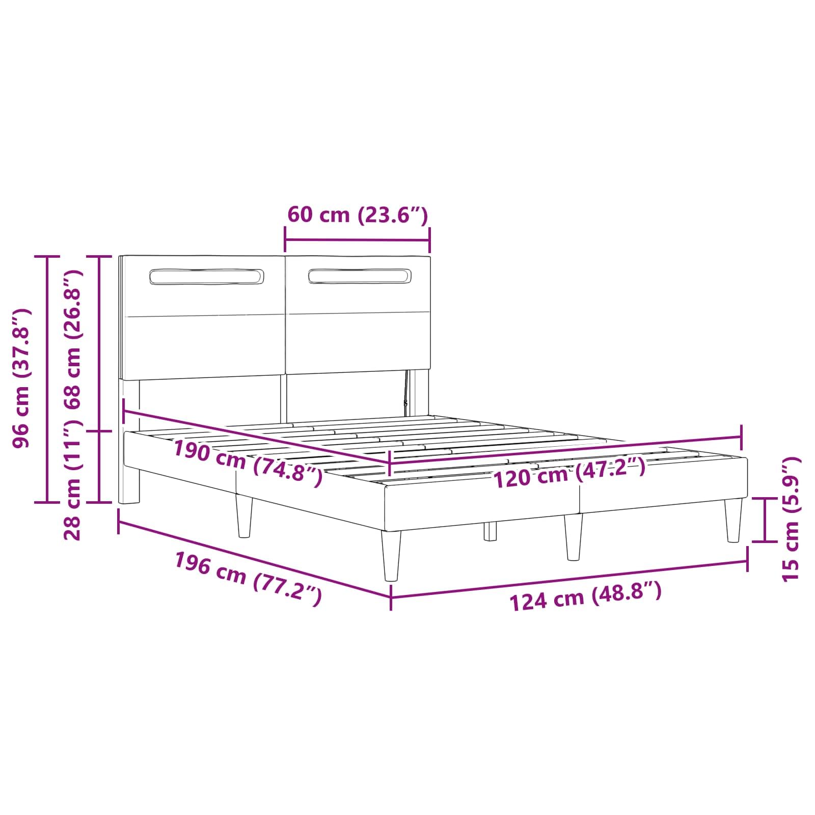 vidaXL Struttura del letto con testiera Grigio 120 x 190 cm Similpelle, Arredo camera elegante, letto rettangolare moderno, stiloso e funzionale con USB, pelle sintetica scura